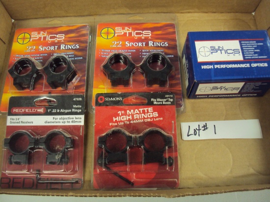 TRAY LOT - 4 SCOPE RING & SUN OPTIC LASER KIT #CL-RL2