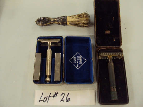 2 OLD RAZORS WITH CASE AND BRUSH
