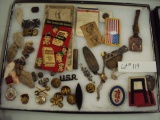 DISPLAY CASE OF MILITARY ADVERTISING COLLECTIBLES, ETC.