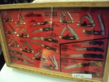 USA MADE SCHRADE KNIFE DISPLAY WITH 23 KNIVES - 1980'S