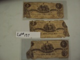 3 PIECES 1861 CONFEDERATE MONEY