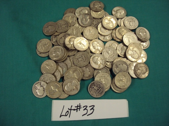BAG OF 92 WASHINGTON SILVER QUARTERS - MULTIPLY YOUR BID BY 92
