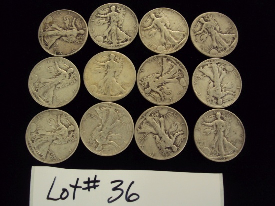 LOT OF 12 WALKING LIBERTY HALF DOLLARS - MULTIPLY YOUR BID BY 12