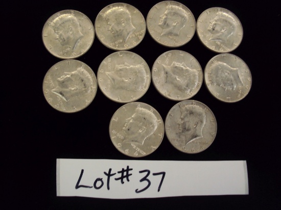 LOT OF 10 1964 SILVER KENNEDY 1/2 DOLLARS - MULTIPLY YOUR BID BY 10