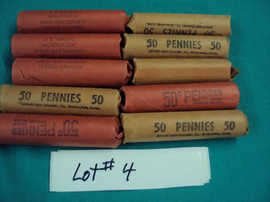 10 ROLLS LINCOLN CENTS (UNSEARCHED)