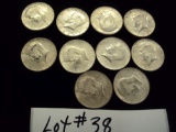 LOT OF 10 1964 SILVER KENNEDY 1/2 DOLLARS - MULTIPLY YOUR BID BY 10