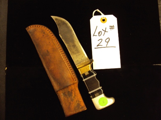 WWII THEATER MADE KNIFE, PLEXIGLASS HANDLES WITH BRASS AND ALUMINUM, 5" BLADE, 9 1/4" OVERALL, COMES