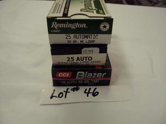 LOT OF 3 BOXES OF 25 AMMO - ALL FULL