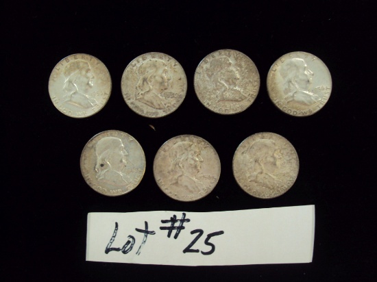 LOT OF 7 FRANKLIN HALF DOLLARS - ALL FOR ONE MONEY