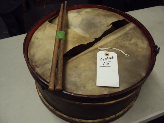 CIVIL WAR ERA MILITIA DRUM WITH DRUMSTICKS FROM DARLINGTON, SC