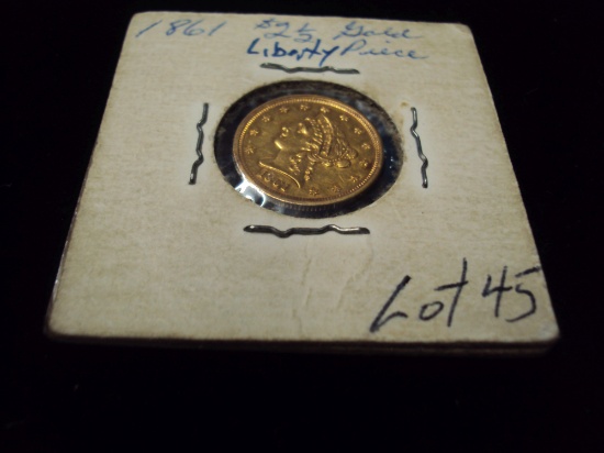 1861 $2 1/2 LIBERTY COIN, CIVIL WAR ERA
