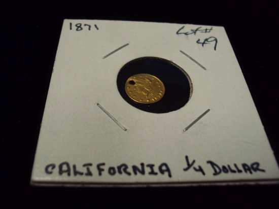 1871 QUARTER DOLLAR GOLD CALIFORNIA COIN