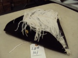 REVOLUTIONARY WAR HAT, MADE OF WOOL WITH  BRASS BUTTON AND OSTRICH FEATHER ON TOP