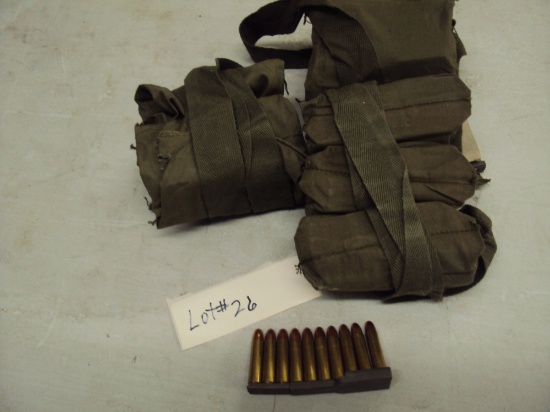 300 ROUNDS OF 30 CARBINE AMMO ON STRIPPER CLIP AND ARMY POUCH