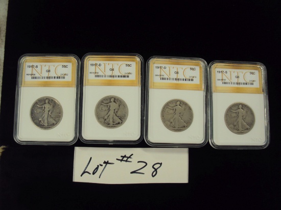 LOT OF 4 WALKING LIBERTY HALF DOLLARS - (2) 1917-D AND (2) 1917-S, BOTH OBV & REV MINT MARKS