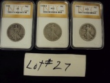 LOT OF 3 WALKING LIBERTY HALF DOLLARS - 1916-P, 1916-D & 1916-S