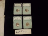 LOT OF 4 WASHINGTON QUARTERS - 1960 PR68 CAM, 1964 PR69 CA, 1955 MS65, 1958-D MS66