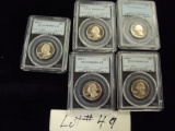 LOT OF 5 WASHINGTON QUARTERS - 1997-S PCGS PR69DCAM, 1988S PCGS PR69DCAM, 1977S PCGS PR69DCAM, 1996S