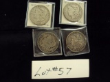 LOT OF 4 MORGAN SILVER DOLLARS - 1889-O, 1890-O, 1892-P & 1892-O