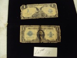 LOT OF 2 NOTES - 1899 BLACK EAGLE & 1923 LARGE NOTE SILVER CERTIFICATE.  BOTH HAVE BEEN FOLDED