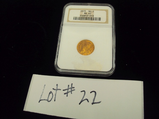 1915 $2 1/2 GOLD INDIAN COIN MS63