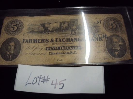 1853 $5 FARMER EXCHANGE BANK, CHARLESTON, SC