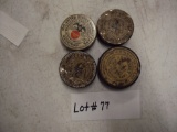 4 OLD METAL TINS OF MUSKETT CAPS - FULL- SOME MARKED U.S. ARMY
