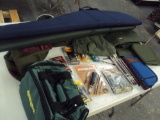 ASSORTMENT OF CLEANING ITEMS, GUN CASE AND DUFFLE BAG