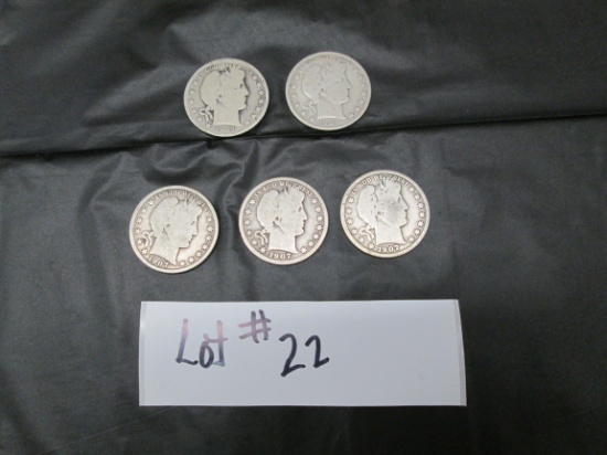 LOT OF 5 OLD HALF DOLLARS - 1903, (3) 1907 AND 1905-S