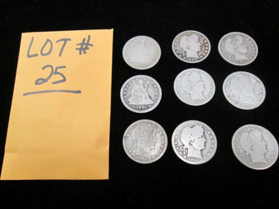 LOT OF 9 SILVER QUARTERS WITH EARLY DATES