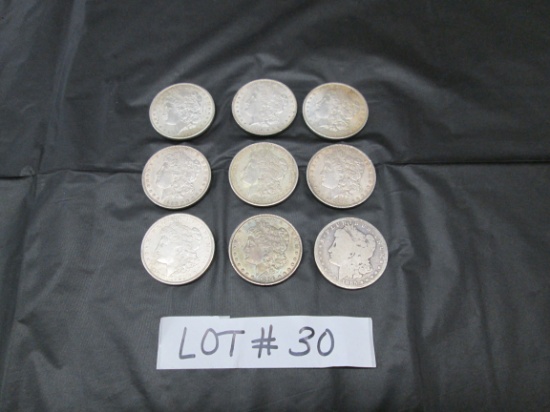 LOT OF 9 MISC.  MORGAN SILVER DOLLARS 9 TIMES THE MONEY