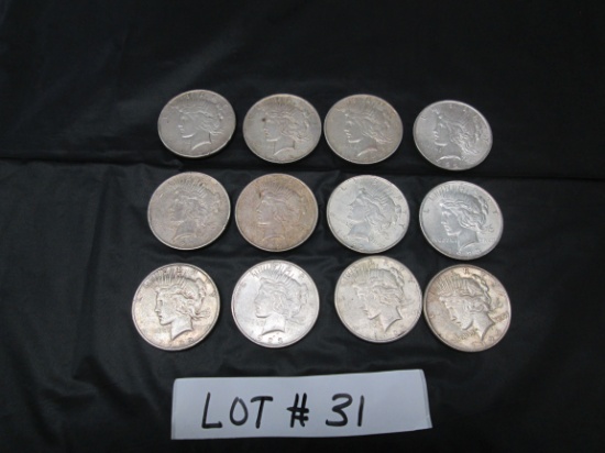 LOT OF 12  MISC. PEACE SILVER DOLLARS. 12 TIMES THE MONEY