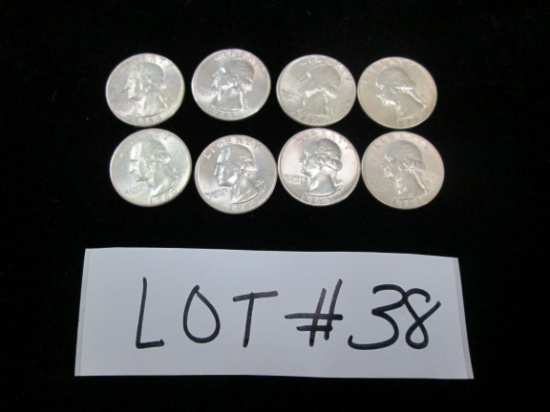 LOT OF 8 SILVER QUARTERS. 8 TIMES THE MONEY