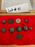 10 PIECE SET (9 CONFEDERATE BUTTONS, NC, MS, LA AND 1 COIN)