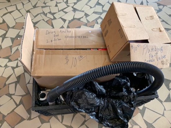 box lot of door locks & plumbing parts