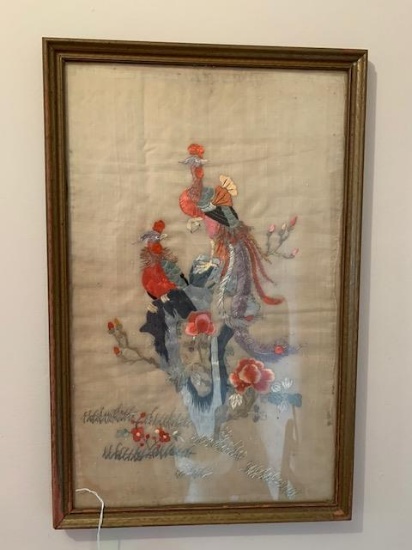 lot of 2 Oriental fabric pictures