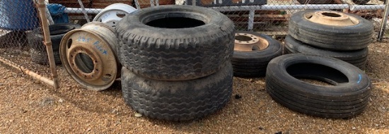 Large lot of Tractor truck tires and wheels