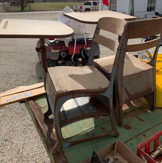lot of two vintage school desks