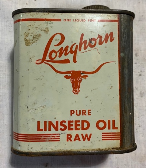 Vintage Longhorn Linseed Oil container