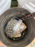 four buckets of farm equipment parts