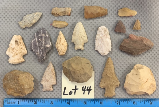 Lot of arrowheads and a turtle back scraper