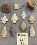 Lot of Missouri arrowheads, fossils, and a drill.
