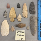 Arrowheads & blades from Kentucky, Missouri, & Indiana.