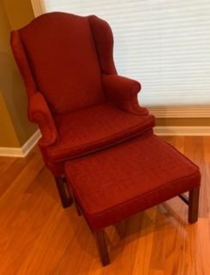 Channel back chair with matching ottoman