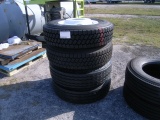 2-04138 (Equip.-Automotive)  Seller:Private/Dealer (4) 295-75R22.5 TRUCK TIRES WITH RIMS