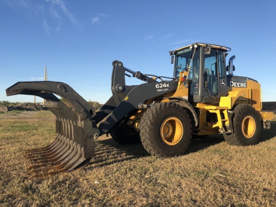 2014 John Deere 624K High Lift Articulated Wheel Loader w/ Grapple