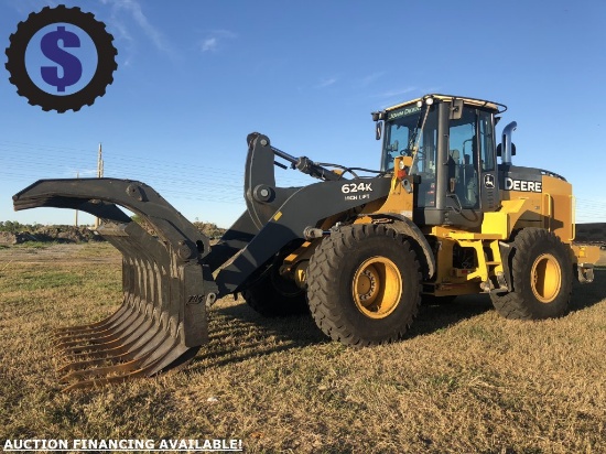 2014 John Deere 624K High Lift Articulated Wheel Loader w/ Grapple