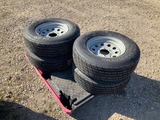 4 unused ST225/75R15 Trailer Tires with Wheels