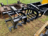 Unused 72in Skid Steer 2 Cylinder Root Rake Grapple