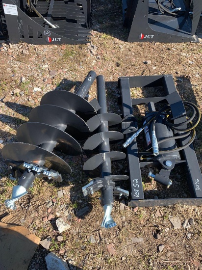Unused 2020 JCT Skid Steer Hydraulic Auger Drive & Bits (Quick Attach, 12in. & 18in. Alloy bits)